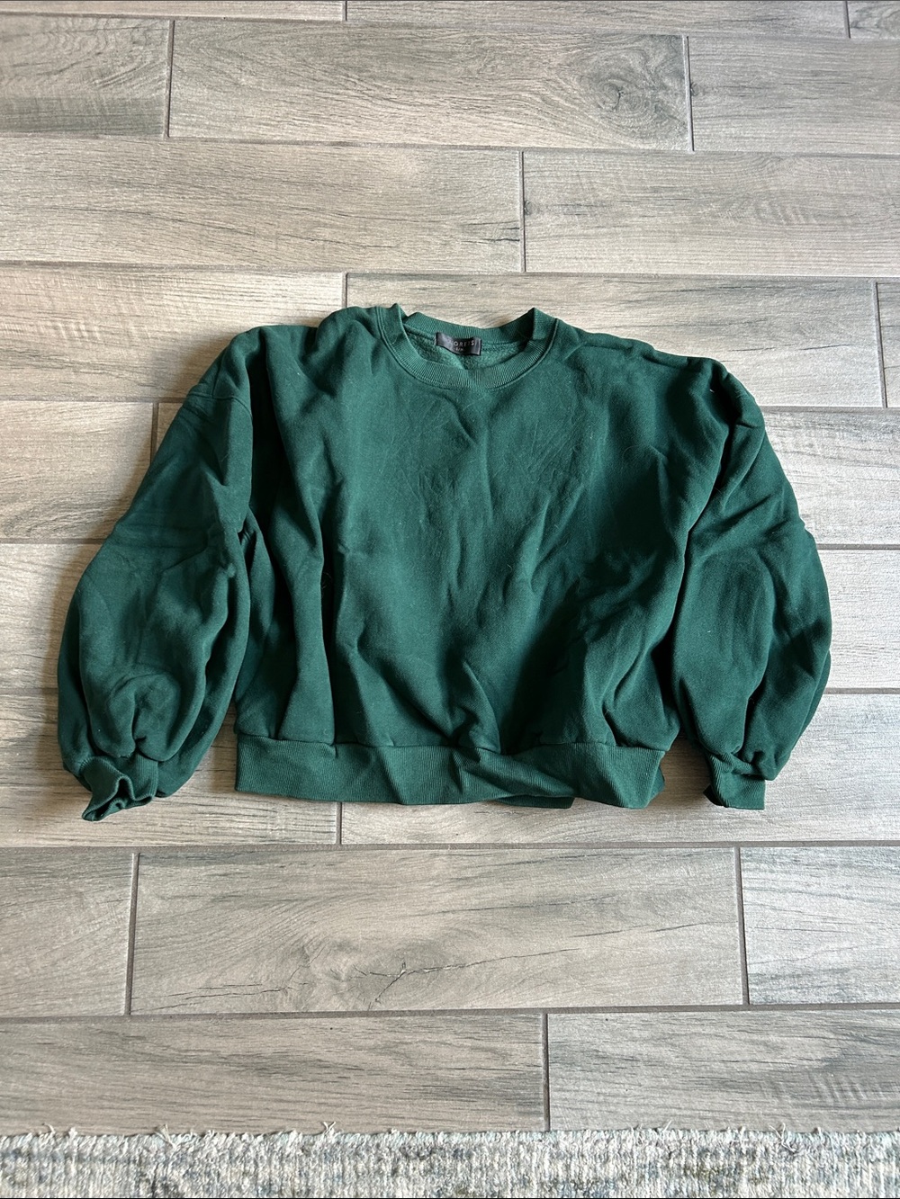 storets Dark Green Puff-Sleeve Crewneck Sweater